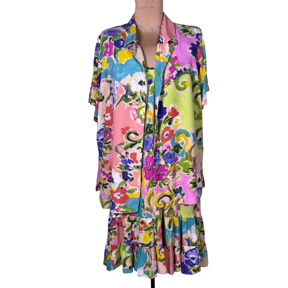 Vtg Jams World Dress & Shirt 2XL Flower Kiss Pattern Ruffle Hawaiian Resortwear - Picture 6 of 14